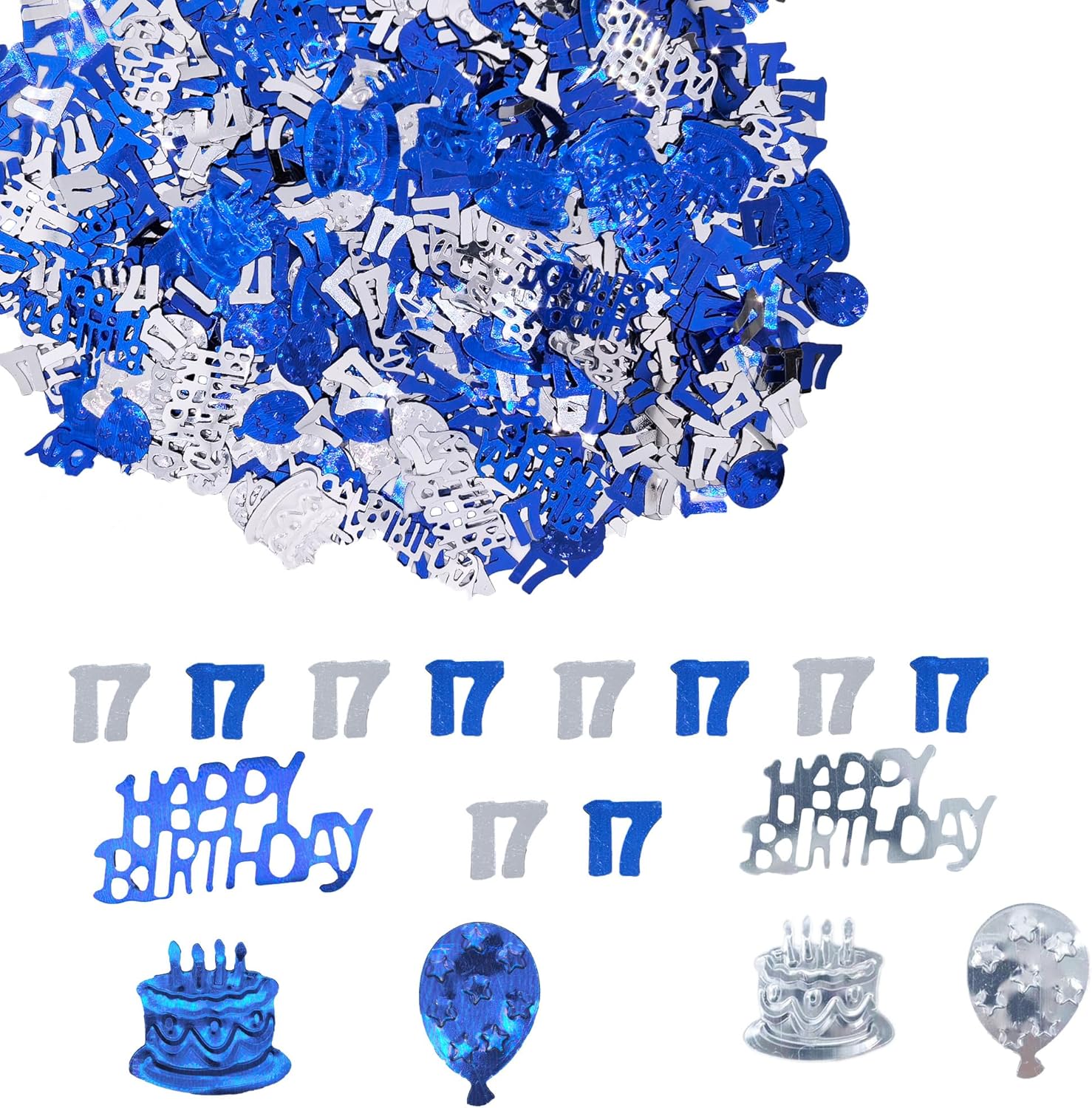 45g Blue 17th Birthday Confetti Metallic Glitz Table Scatter Sprinkles Age Bday Party Decorations