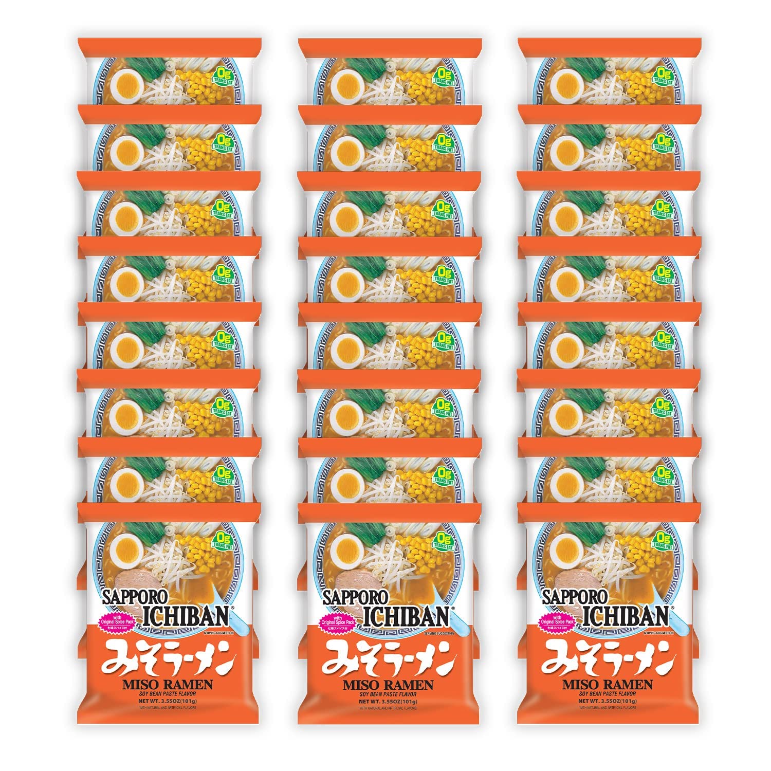 [SAPPORO ICHIBAN] Miso Flavor Ramen Noodles, No. 1 Tasting Japanese Instant Noodles (3.5 Oz. x 24 pouches)