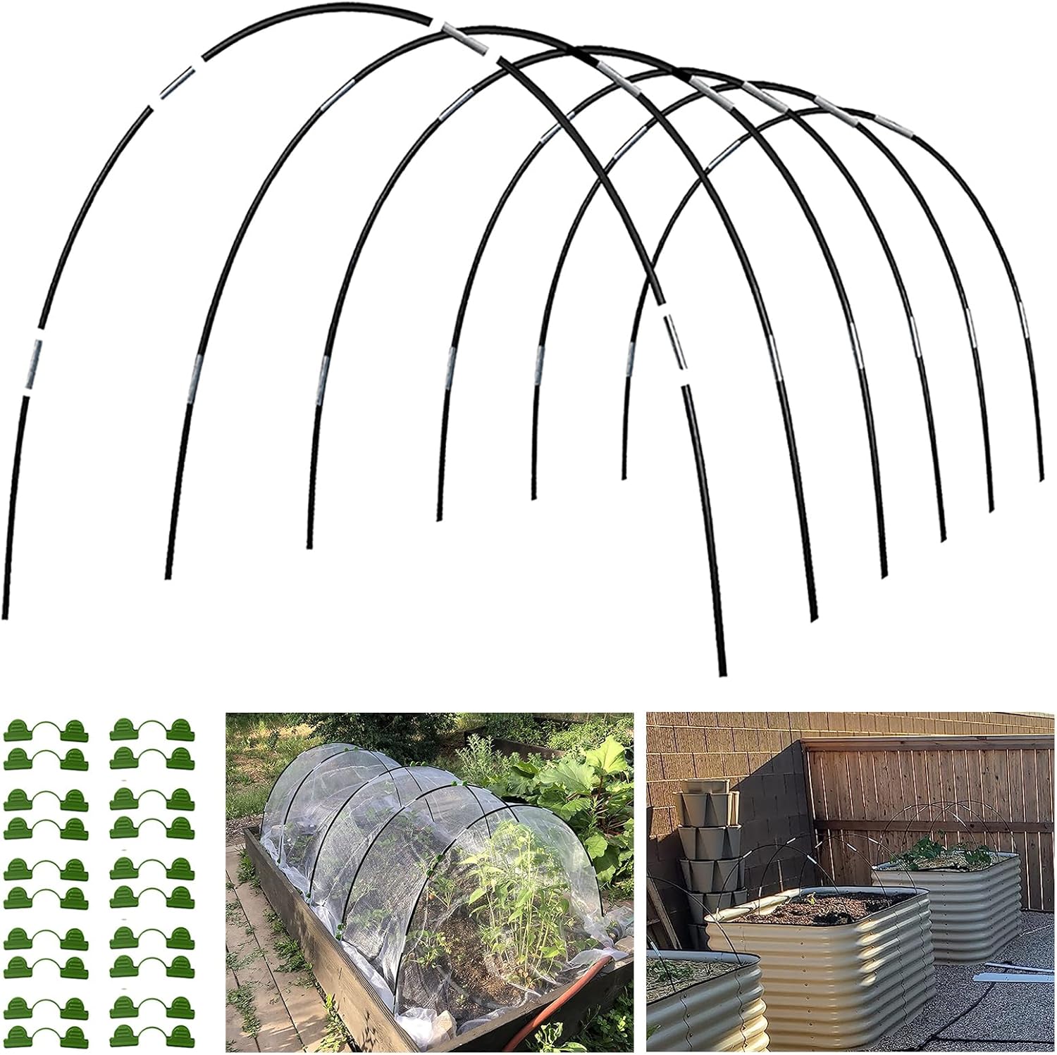 Garden Hoops Grow Tunnel, 6 Sets of 7FT Greenhouse Hoops for Raised Beds, Rust-Proof Fiberglass Frame for Garden Netting, Small Greenhouse Kit, Shade Cloth, Plant Row Covers, 30pcs