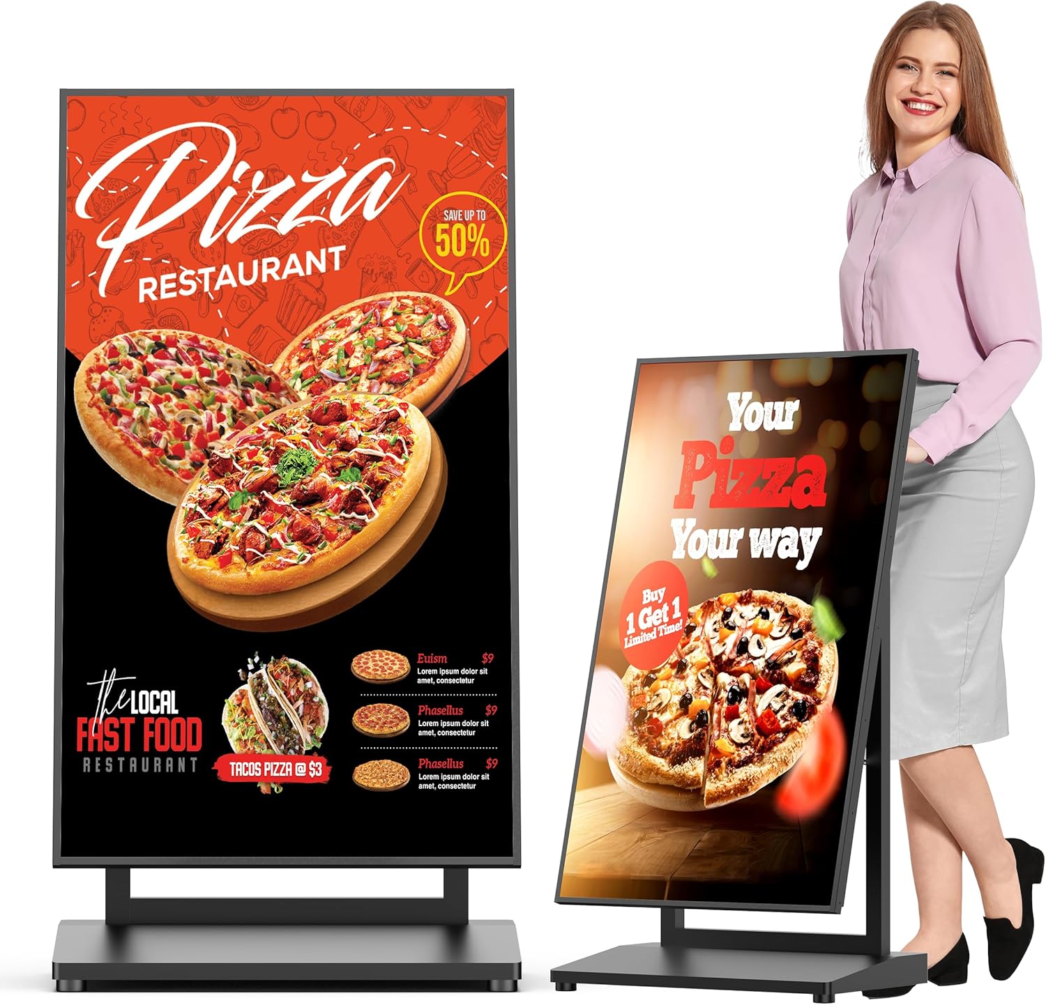 HARZHI 43-Inch Indoor Digital Signage Display Kiosk, LCD Advertising Screen, App Remote Control, Portable with Adjustable Angle, 2.4G/5G WiFi, Bluetooth 5.3