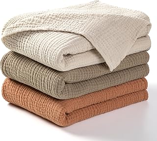 lulumoon Muslin Swaddle Blanket Baby - Cotton Swaddling Blanket Soft Baby Receiving Blanket Neutral 3Pack(Olive)
