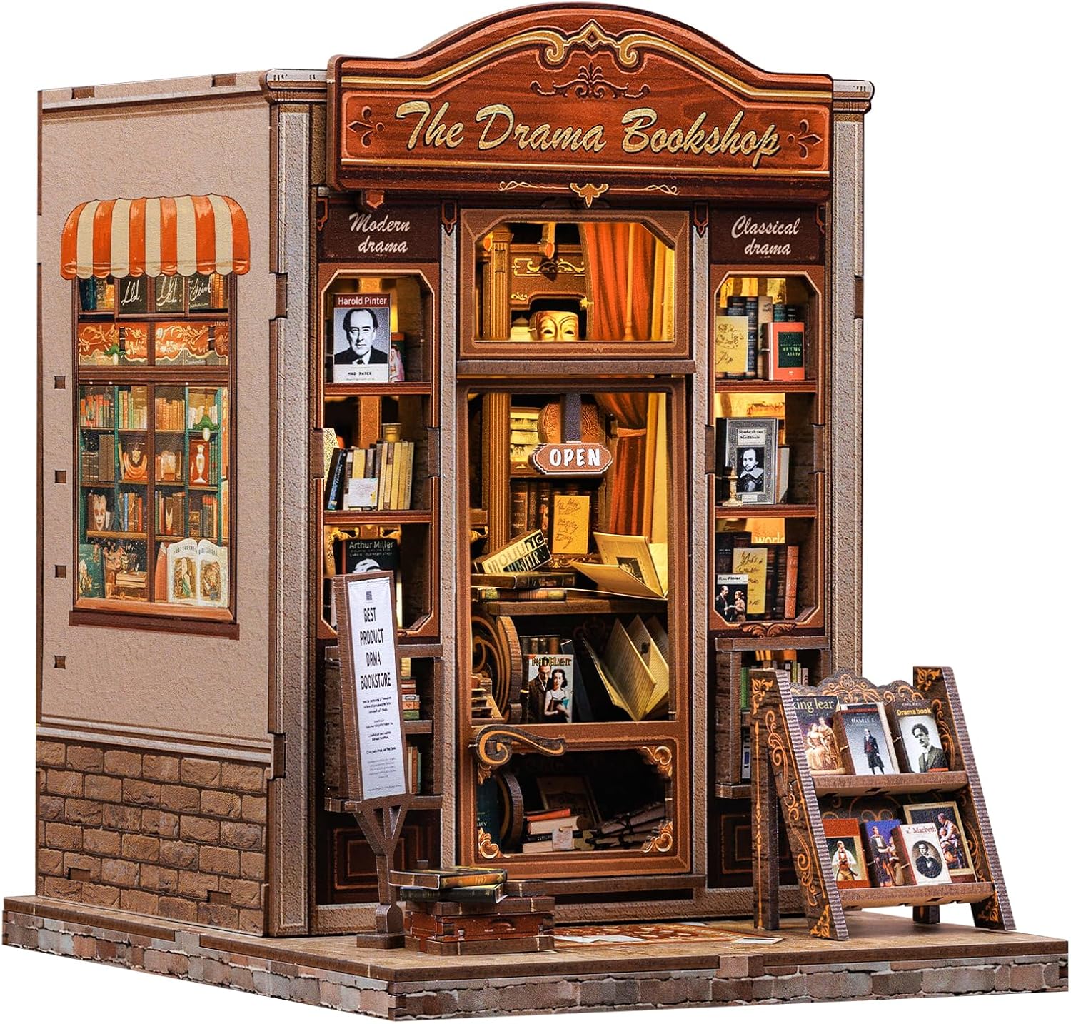 CUTEBEE Book Nook Kit – DIY Miniature Wooden Dollhouse Model with LED Lights, 3D Puzzle & Bookend for Adults, Creative Bookshelf Decor, for Book Lovers & Home (The Drama Bookshop)