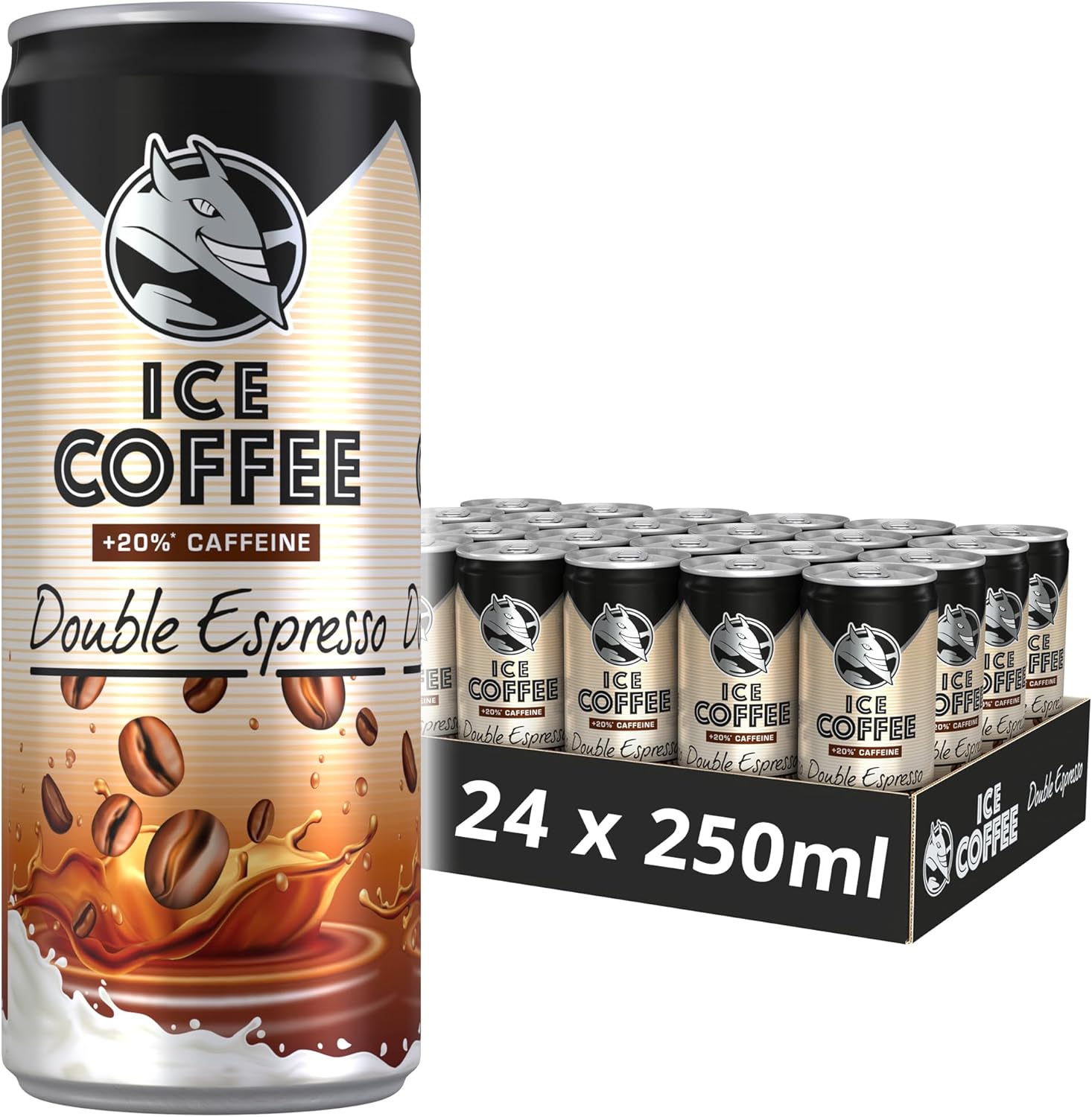 HELL Ice Coffee Double Espresso | 24 x 250ml Cans | 48mg/100ml Caffeine +20% | Contains Arabica Coffee Extracts | 75% UHT Milk | Ready To Drink
