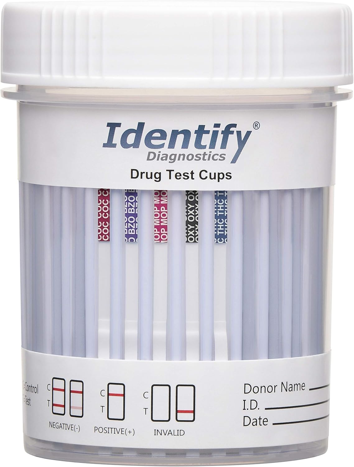 25 Pack Identify Diagnostics 5 Panel Drug Test Cup - Testing Instantly for 5 Different Drugs THC, OXY, MOP, BZO, COC ID-CP5 (25)