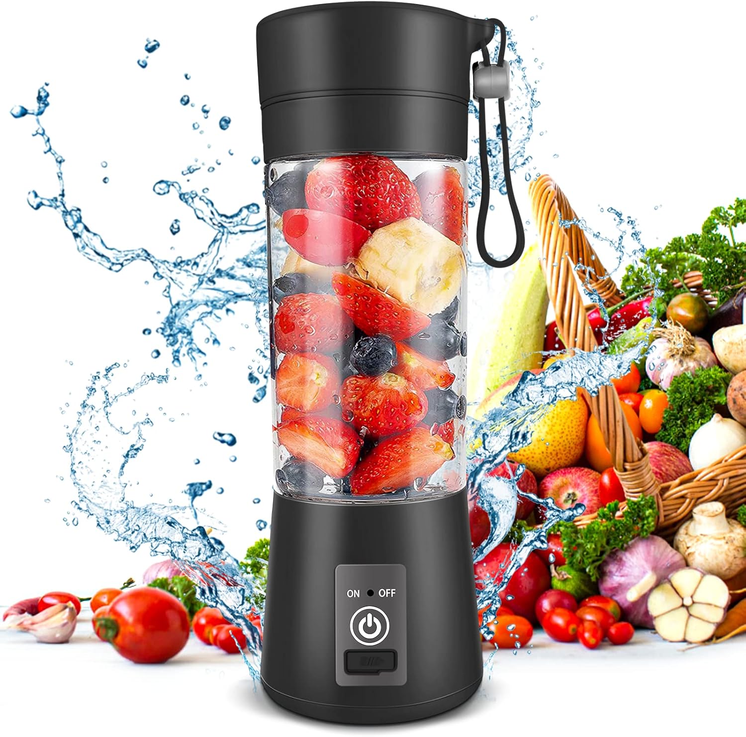 Portable Blender, Personal Blender USB Rechargeable, for Shakes and Smoothies, Strong Cutting Power with 6 Blades
