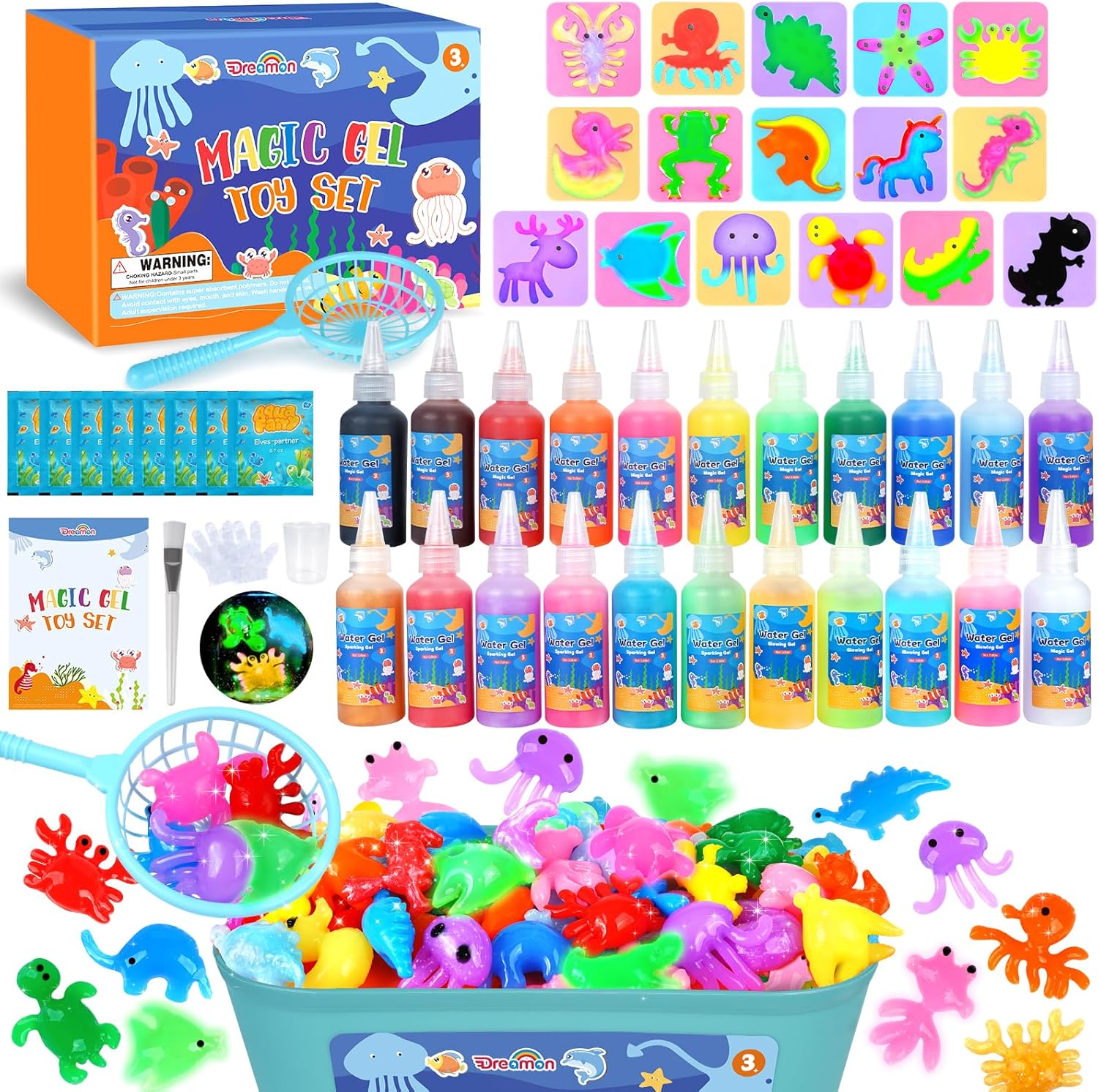 Dreamon Aqua Fairy Water Gel Kit with 22 Colors, 16 Molds Water Gel Toy Kit, DIY Aqua Fairy Gel Toys, Art Crafts Gifts for Kids Age 3+