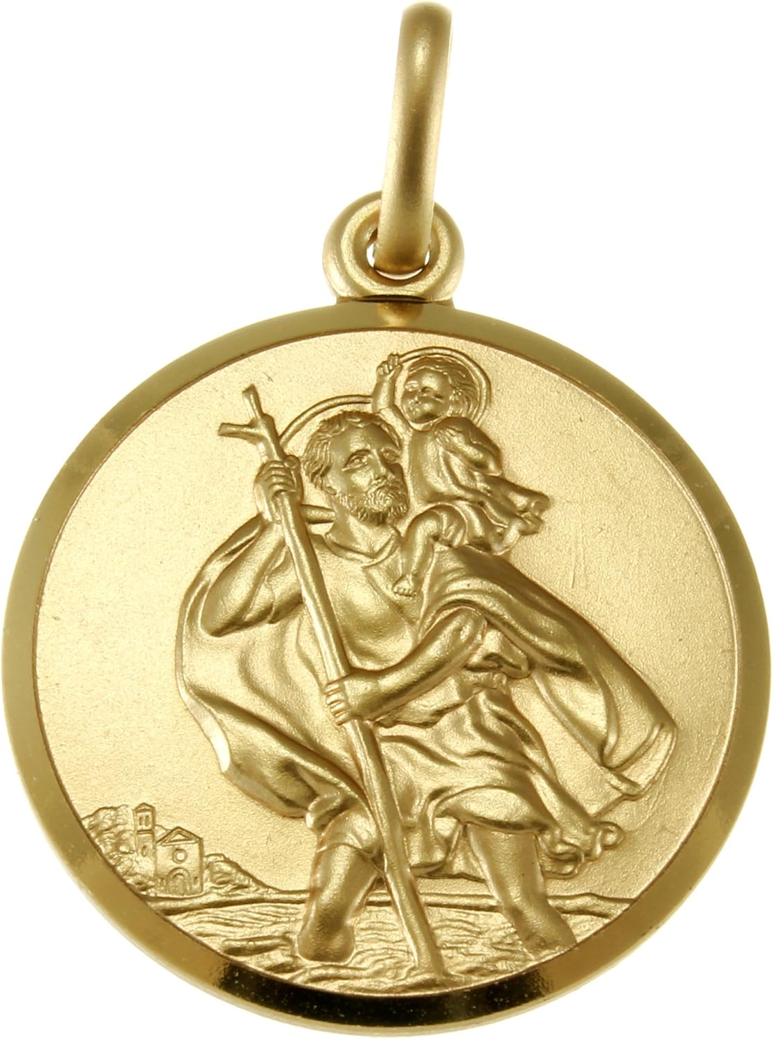 Alexander Solid Castle 9ct Gold St Christopher Pendant Medal for Women Men Boys Girls - 22mm - PENDANT ONLY with Jewellery Gift Box