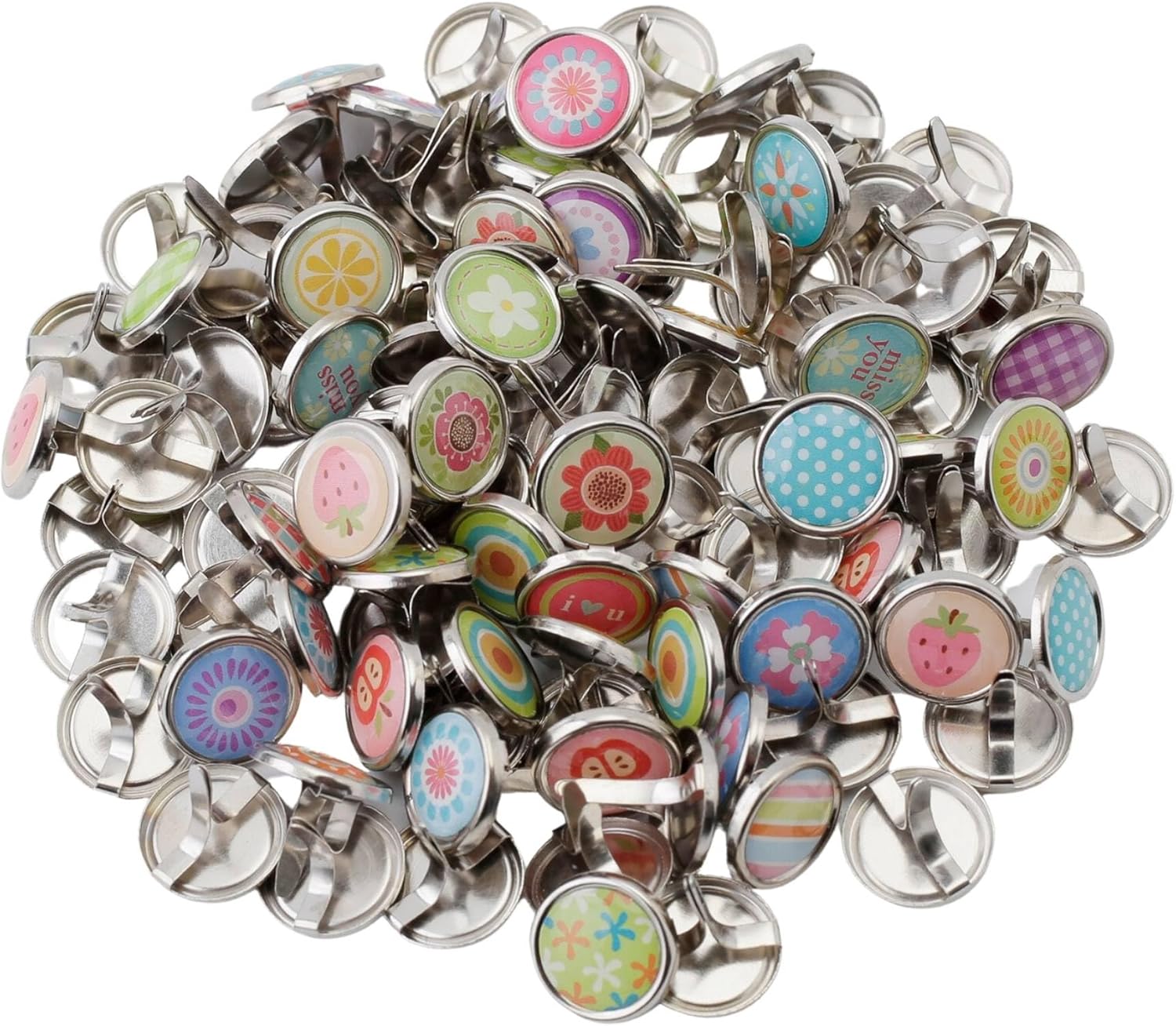 (100 Pieces) Metal Cute Decorative Brads (12mm) β Mixed Mini Small Round Head Brass Paper Fasteners with Split Pins for Scrapbooking, DIY Crafts, Script Projects & More