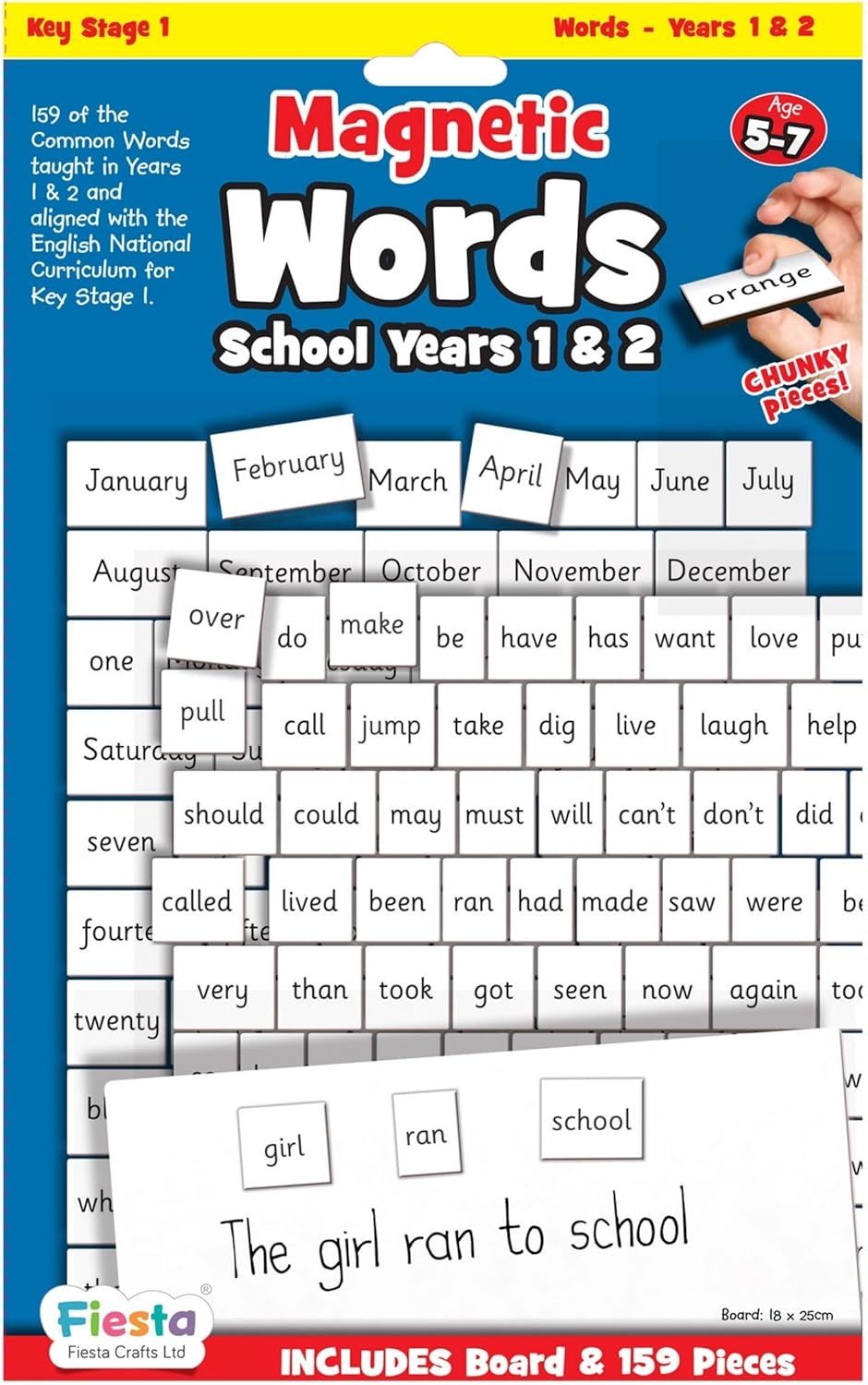 Magnetic Words Years 1 & 2 by Fiesta Crafts - Learning Resources - 160 word pieces & Magnetic Board - Early Development & Learning Toy. Ages 5+
