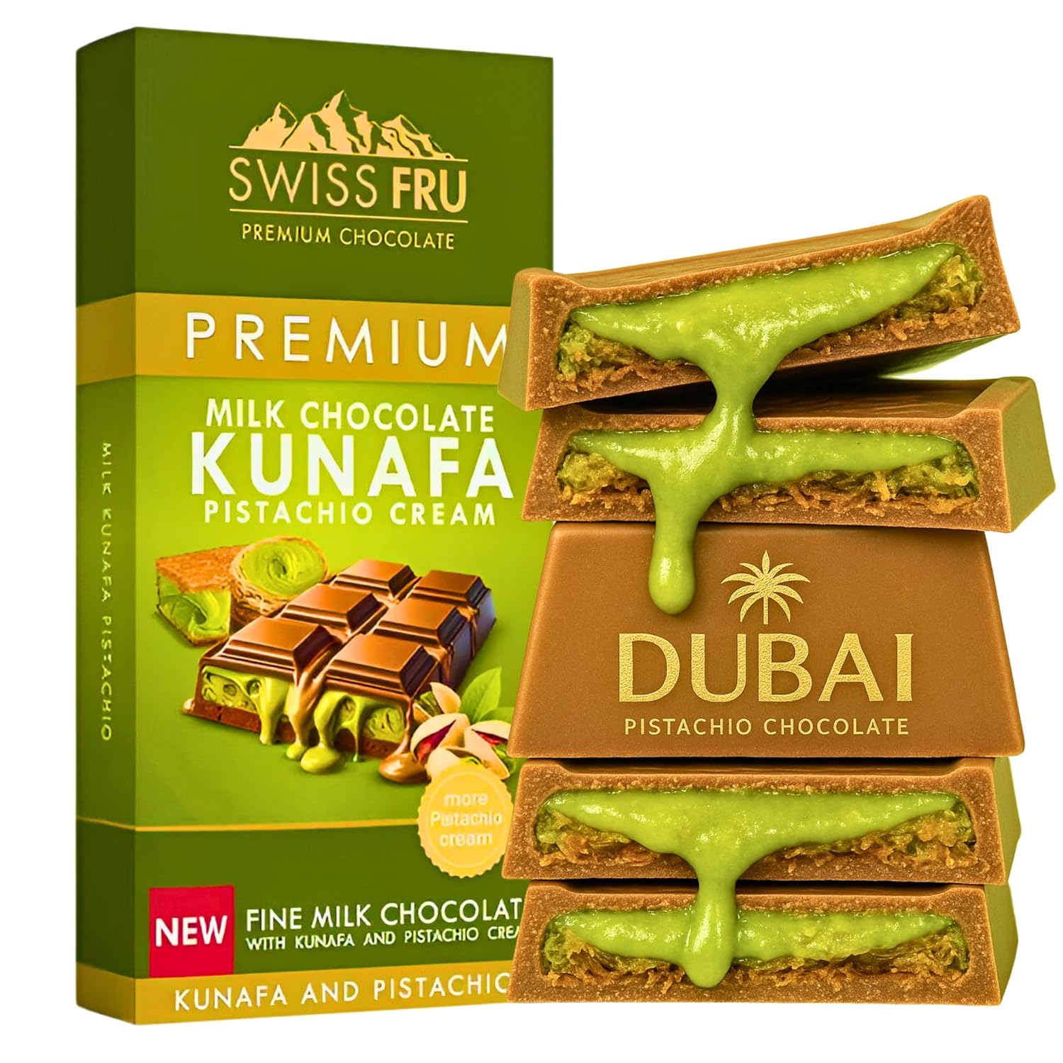 Dubai Chocolate Bar 5.3oz/150g - Loaded Kunafa with Pistachio Cream - Crispy, Smooth Pistachio Milk Chocolate Bar - Delicious Eastern Dessert - Ideal for Gift