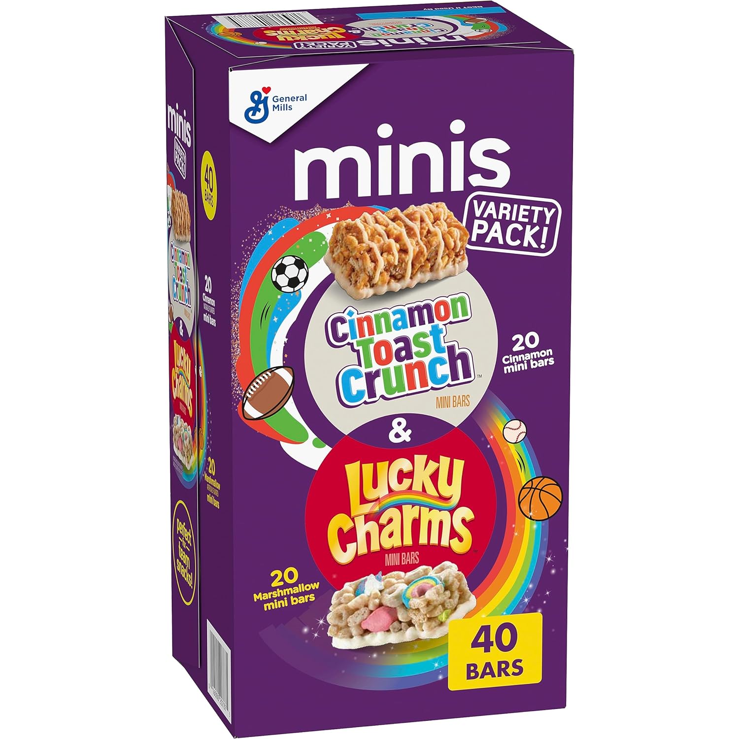 General Mills Lucky Charms and Cinnamon Toast Crunch Minis Treat Bars Variety Pack 40 Ct