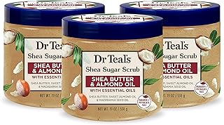 Dr Teal's Shea Sugar Body Scrub, Shea Butter with Almond Oil & Essential Oils, 19 oz (Pack of 3) (Packaging May Vary)