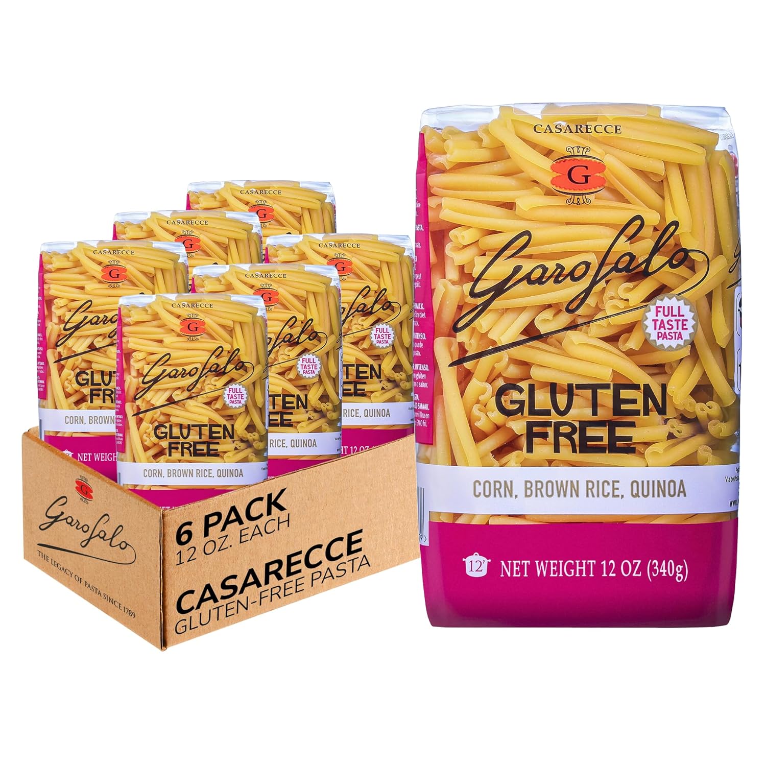Garofalo - Premium Gluten-Free Casarecce Pasta, Italian Made, Corn, Rice, Potato & Quinoa Blend, Bronze-Drawn, Al Dente (6 pack)