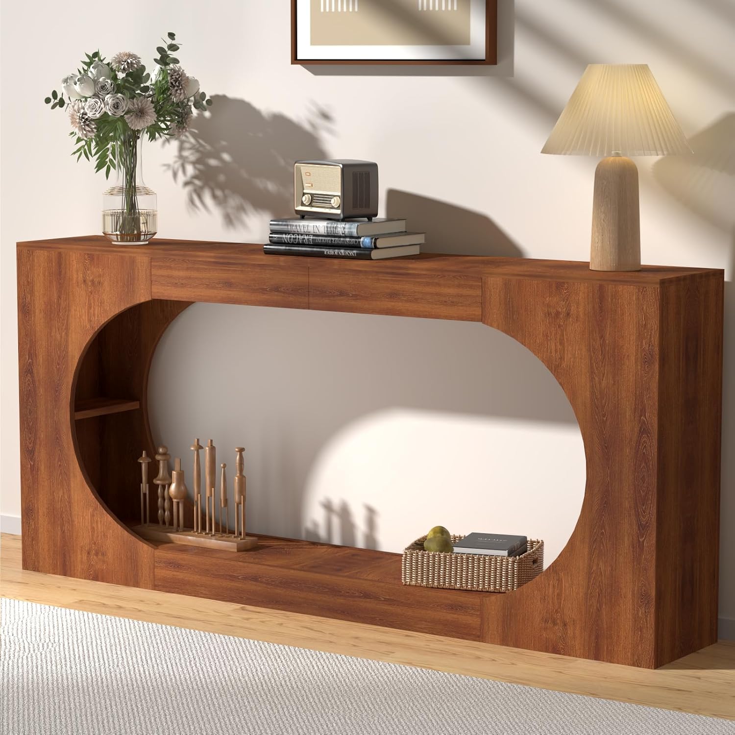 CXQ 63" Rustic Entryway Table with Drawers – Farmhouse Wooden Sofa Table for Hallway, Foyer, and Living Room Storage Solution