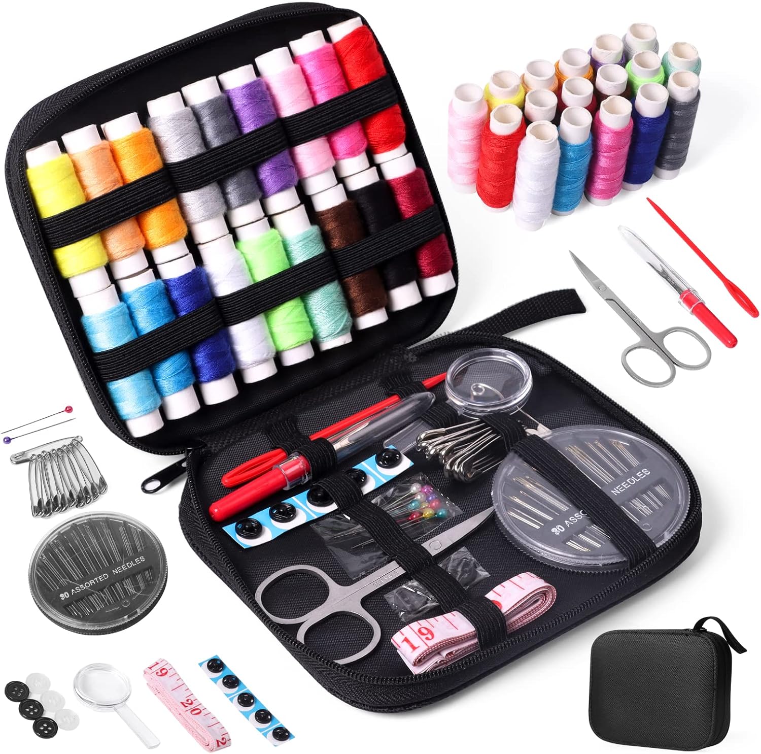 JUNING Travel Sewing Kit Portable Sewing Supplies Accessories for Adults, Beginner, Home, Emergency, Including Needle and Thread kit, Scissors,Tape Measure, Seam Ripper