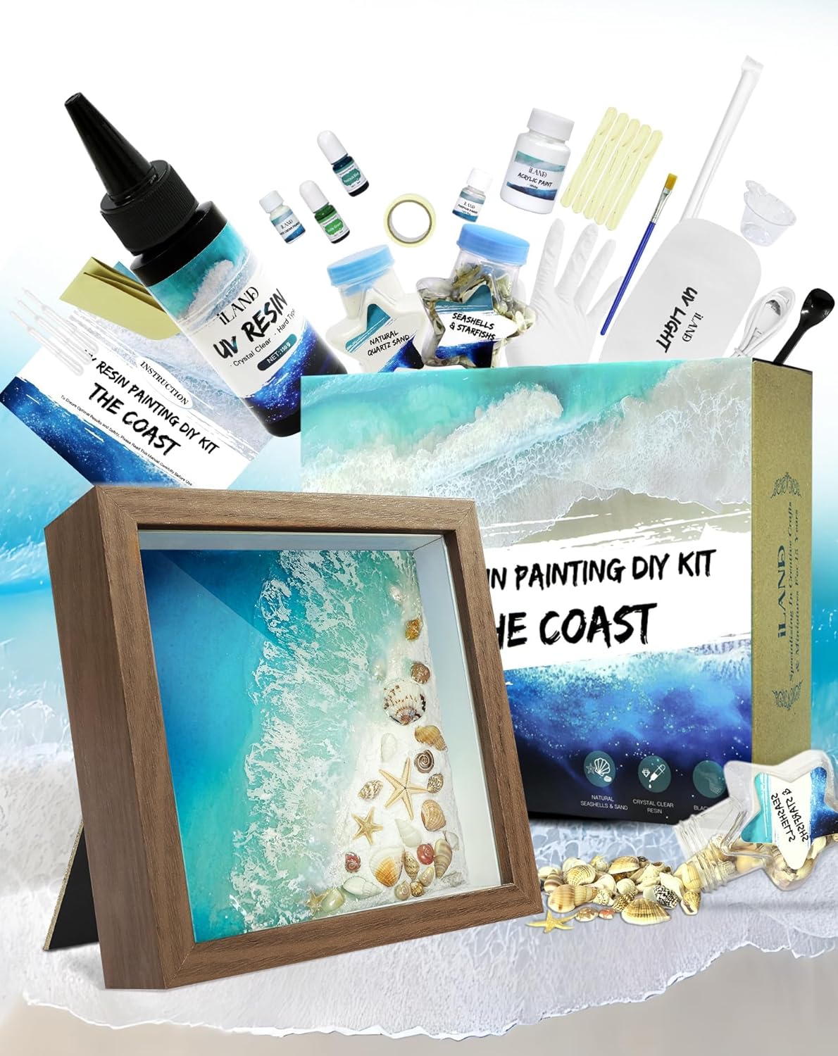 iland Crafts for Adults of Resin Art Kit as DIY Crafting Beach Ocean Themed Gifts Adult Girls Night Crafts Making or Date Night Painting Kit for Couples Also Mothers Day Gifts for Mom & Crafty Women