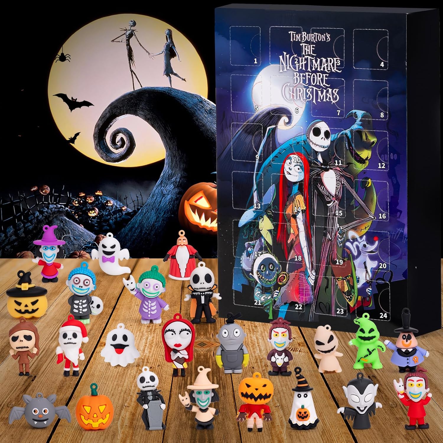 Halloween Advent Calendar 2024,Nightmare Before Christmas Advent Calendar,with 24 Classic Collectible Figures, Halloween Countdown Advent Calendar,Advent Calendar 2024 Kids Gifts Boys Teen Adults