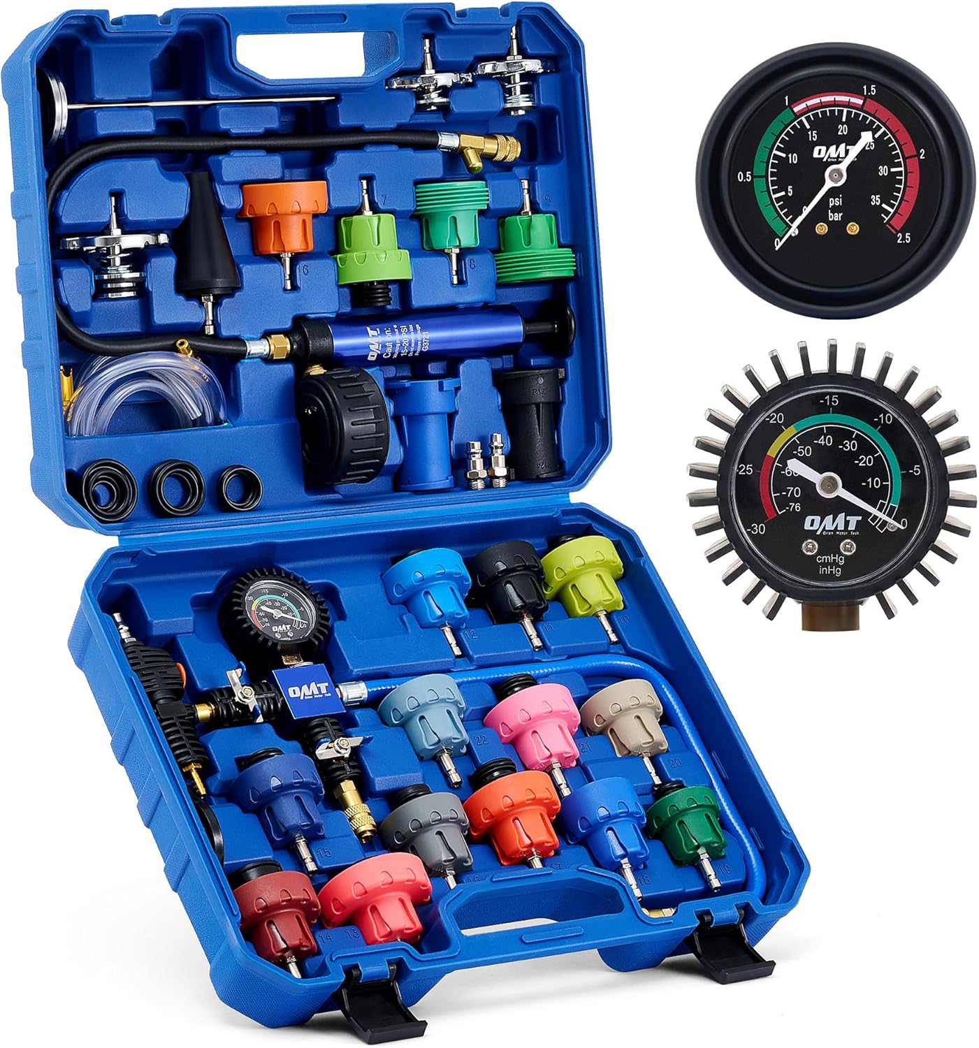 Orion Motor Tech Coolant Pressure Tester Kit, 31pc Master Coolant Vacuum Refill Kit with 23 Radiator Adapters, Radiator Cooling System Pressure Tester Kit with Vacuum Pump Vacuum Purge & Refill Tool