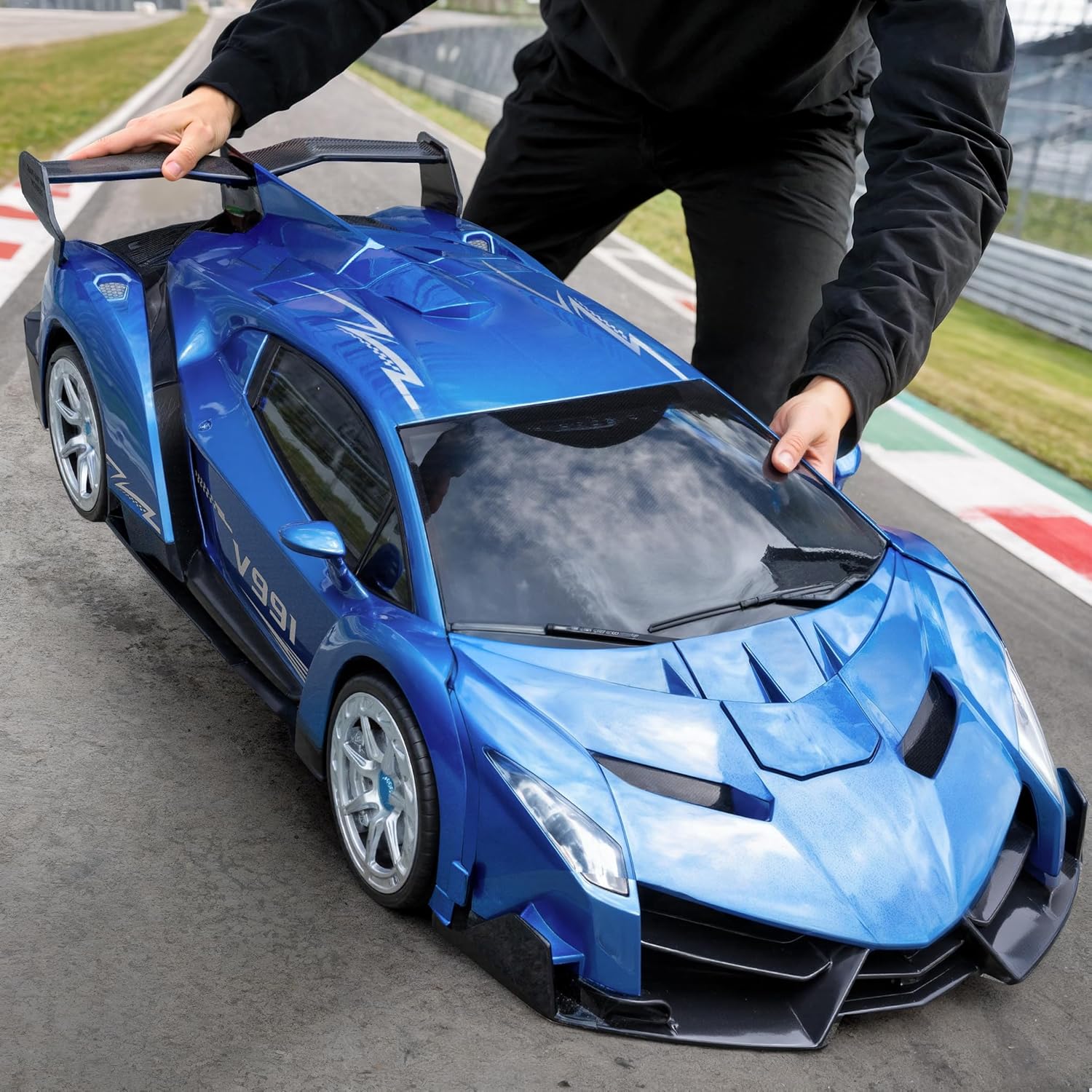 V991 Transform Remote Control Car, 1:10 Big Size, 2 Rechargeable Batteries for 70Min, 2.4GHz Gesture Sensing, One-Key Deformation, Robot Toys Gifts for Boys and Girls (Blue)