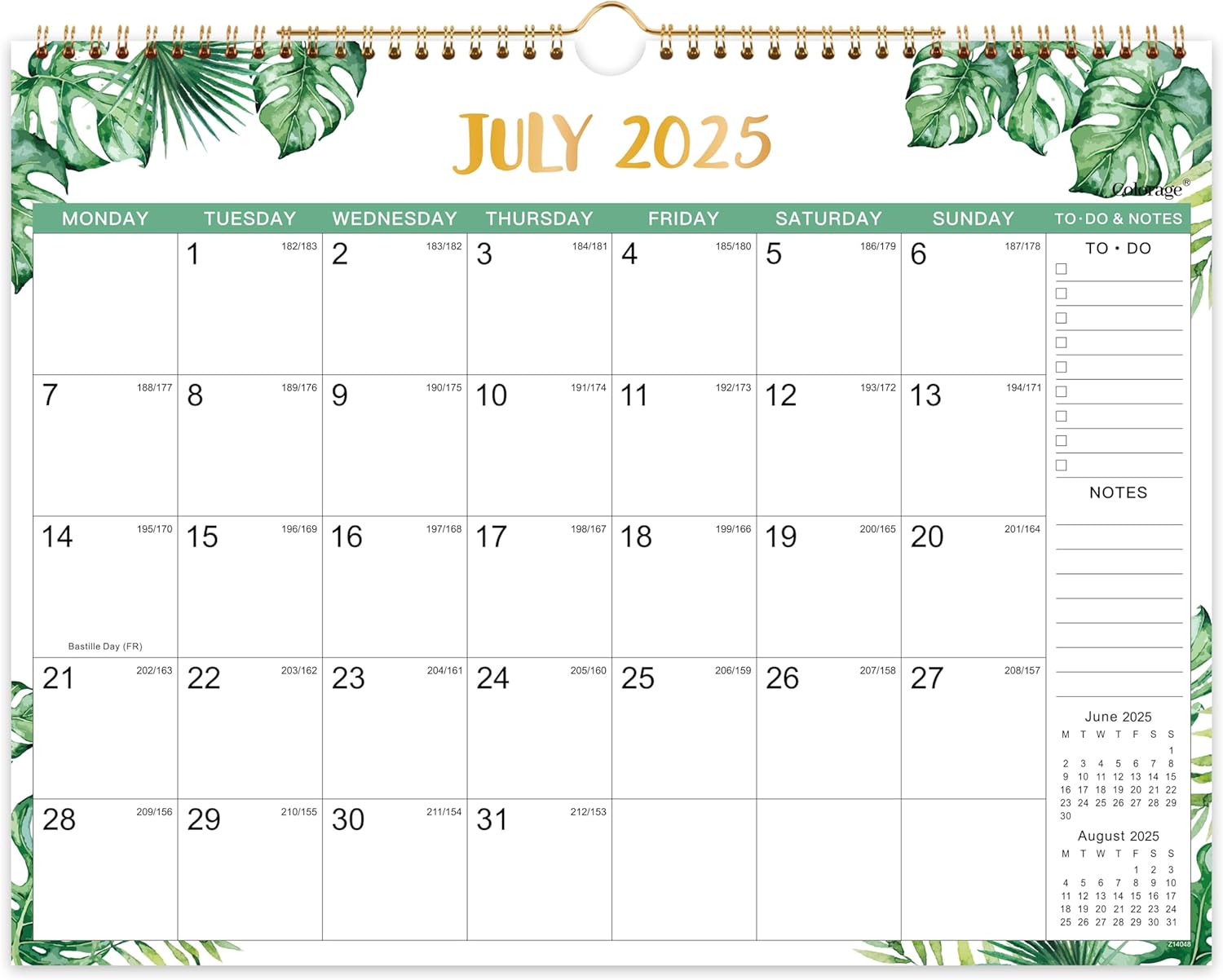 2025-2026 Calendar - Calendar 2025-2026 UK from Jul. 2025 - Dec. 2026, 37.6 x 29 cm, Large Ruled Blocks Perfect for Planning and Organizing, Green Leaf