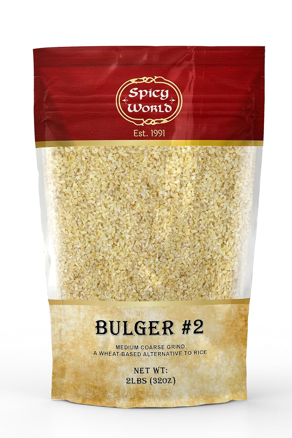 Bulgur Cracked Wheat Medium Coarse #2, 2 LB Bag (32oz) | USA Grown Bulgar Wheat for Tabouleh | 100% Natural & Pure | Great for Vegan Recipes by Spicy World