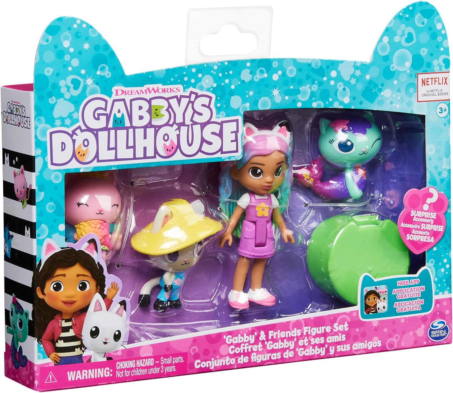 Gabby's Dollhouse, Gabby and Friends Figure Set with Rainbow Gabby Doll, 3 Toy Figures and Surprise Accessory Kids Toys for Ages 3 and up
