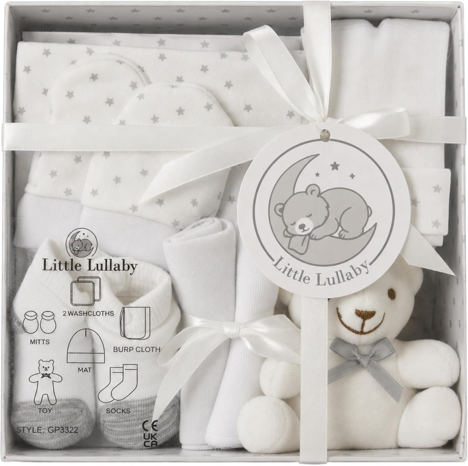 Little Lullaby 7 Piece Luxury Boxed Baby Gift Set (0-3 Months) Baby Showers Gifts & New Baby Gifts, Available in Blue, Pink & White (White)