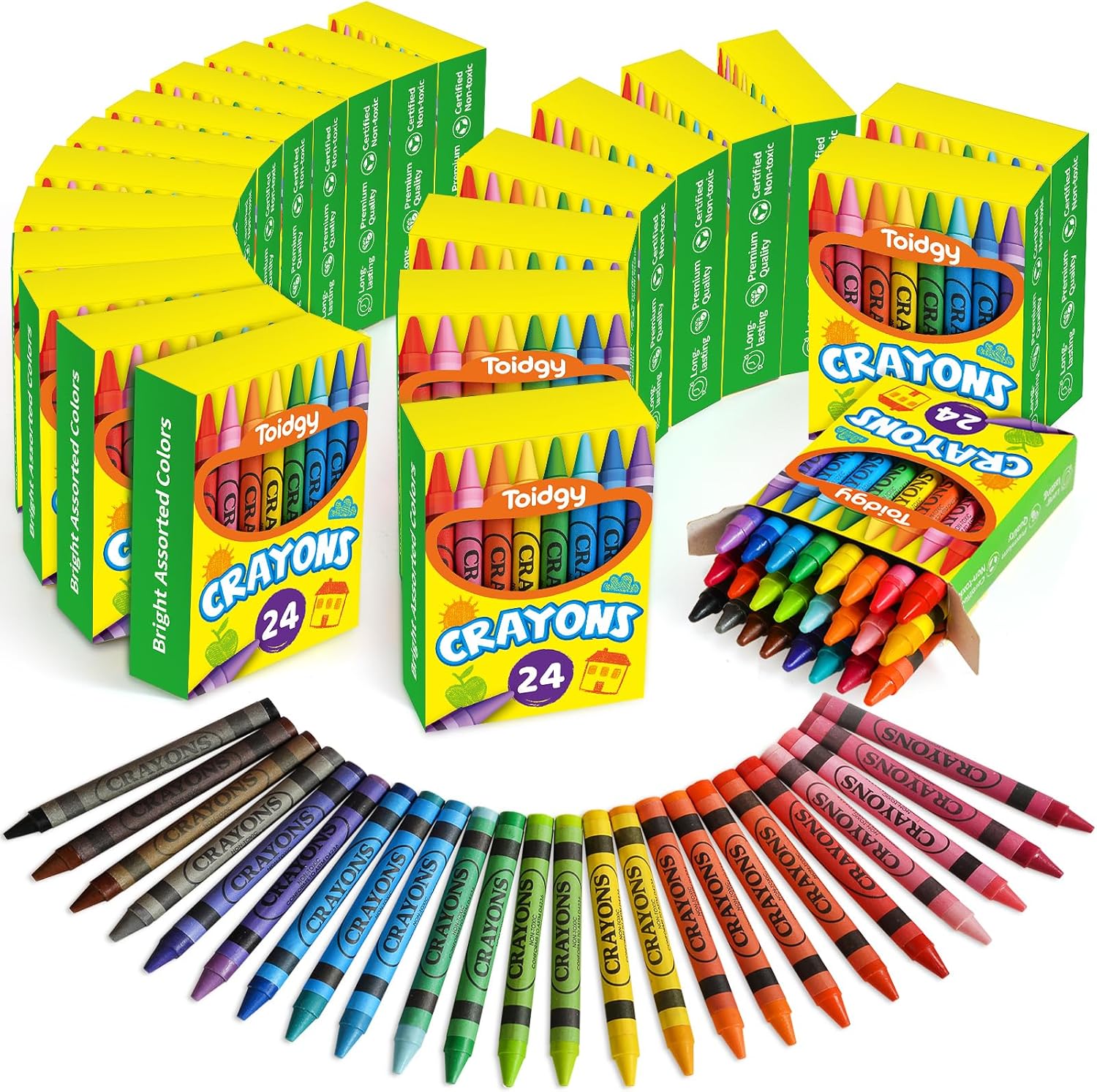 Crayons 24 Count, 24 Pack Crayons Bulk of Assorted Colored, Crayon for Toddlers and Kids, Back to School Supplies for Kids, Durable & Non-Toxic Travel Craft Supplies Party Favors for Classroom & Home