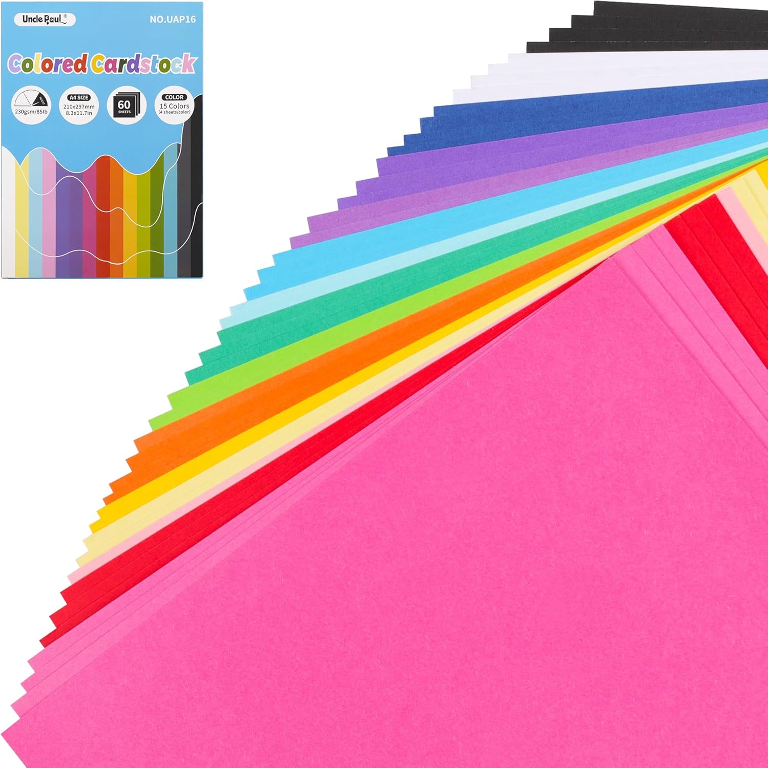 60 Sheets Colored Cardstock - A4 8.3 x 11.7 inch / 15 Colors 85Ib 230gsm 21x29.7cm Card Paper for DIY Art Paper Crafting Scrapbook Creative Decor School Supplies UAP16