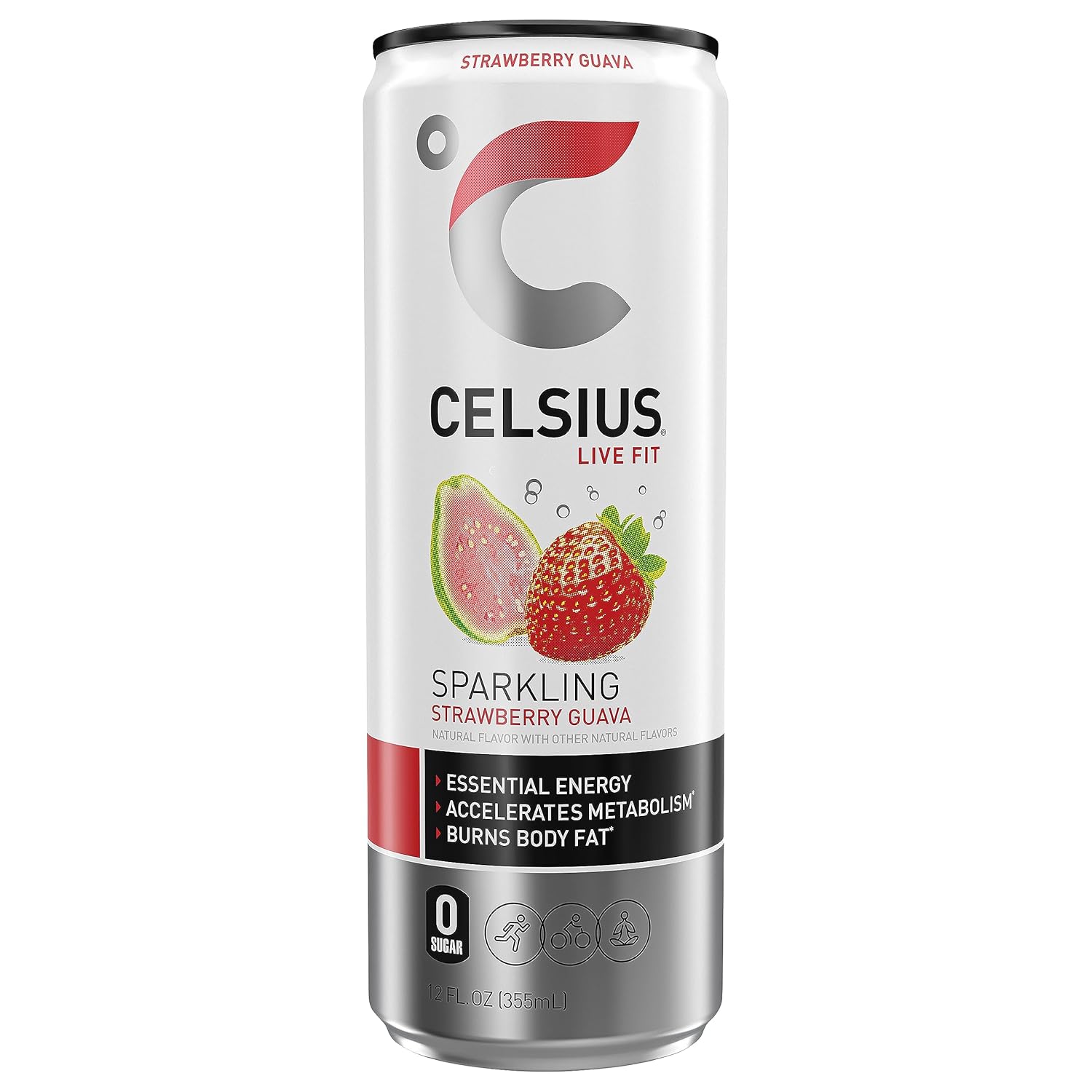 CELSIUS Sparkling Strawberry Guava, Functional Essential Energy Drink, 12 Fl Oz