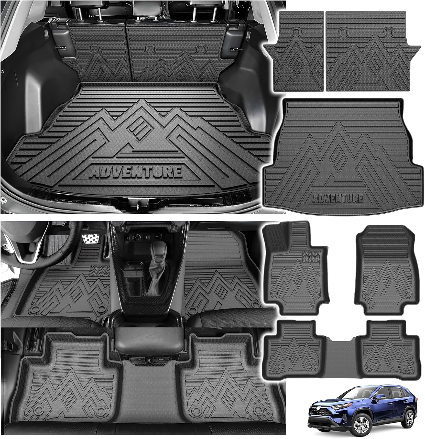 Powerty Floor Mat for Toyota RAV4 2019-2025, All Weather Cargo Mat Trunk Mat Liner with Backrest Mat Replacement for 2019-2025 Toyota RAV4 Accessories (Trunk Mat+Backrest Mat+Floor Mat)