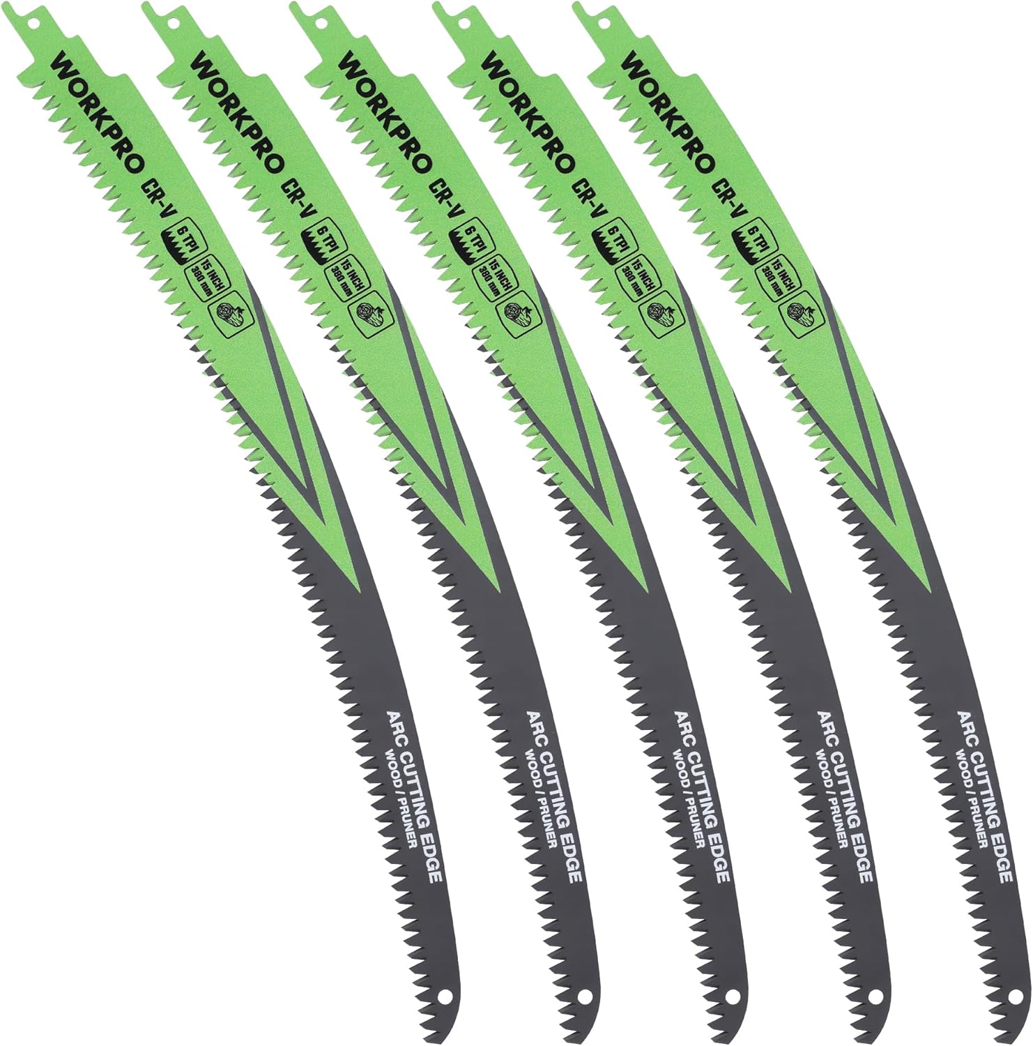 WORKPRO 5-Piece Wood Pruning Reciprocating Saw Blades Set, Sabre Saw Blades for Cutting Branches, 380mm 6TPI Saw Blades Set, Compatible with Most Reciprocating Saw