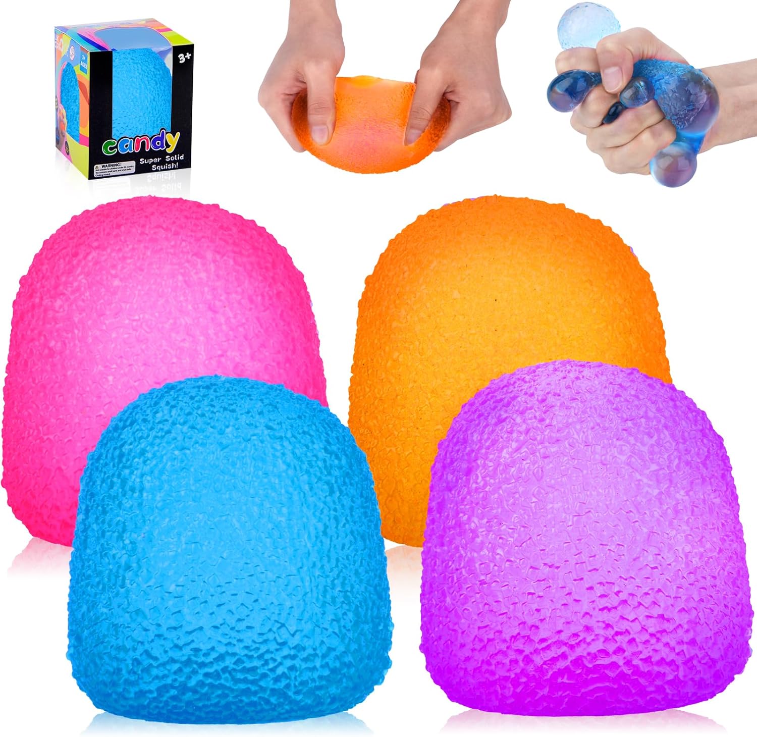 4Pcs Textured Stress Balls for Autism, Squishy Doh Fidget Toys, Sensory Squeeze Hand Exercise Stress Ball Toys for Adults & Kids, Relax, Anxiety, Fidget, Tension and Stress