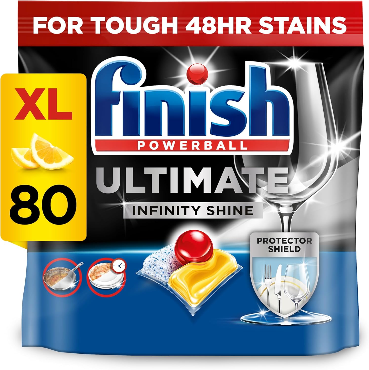 Finish Ultimate Infinity Shine Dishwasher Tablets Bulk, Scent : Lemon, Size : 80 Dishwasher tabs, For Ultimate Clean and Diamond Shine