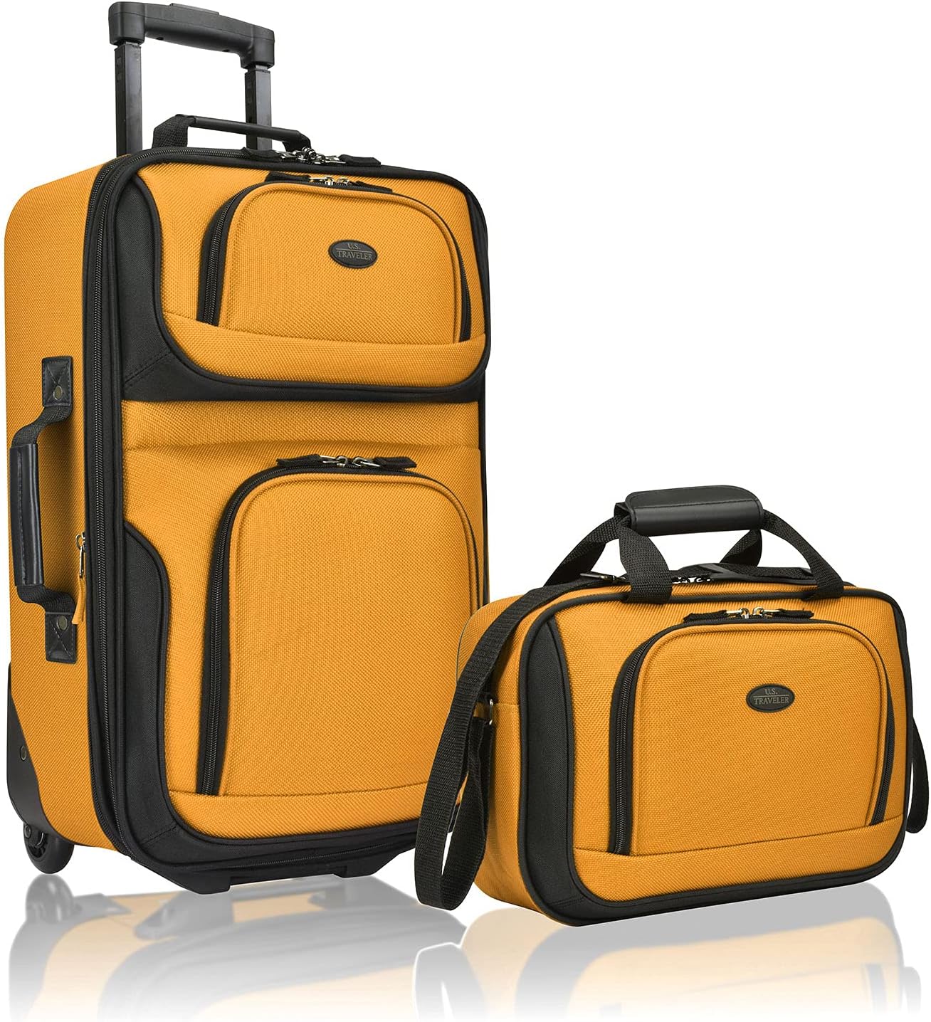 U.S. Traveler Rio Fabric Expandable Carry-on Luggage, Rolling Suitcase, Orange, 2 Wheel Set