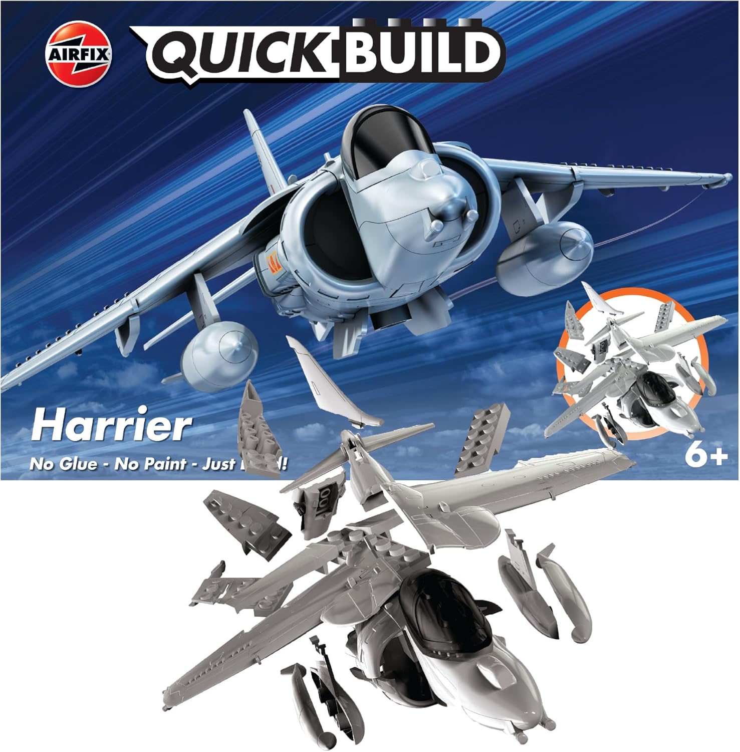 Airfix J6009 Quickbuild Model Airplane Kits for Adults & Kids - Harrier - Fighter Jet Plastic Model Kits, Block Building Sets, Snap Together Aircraft Models, Engineering Toys for Gifts