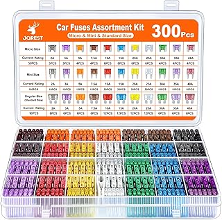 JOREST 300Pcs Car Fuse Assortment Kit, 160 Mini Blade Fuses Automotive + 90 Standard Auto Fuses + 50 Micro Fuse + 1 Puller – for Car/RV/Truck/Motorcycle(2Amp 3A 5A 7.5A 10A 15A 20A 25A 30A 35A 40A)