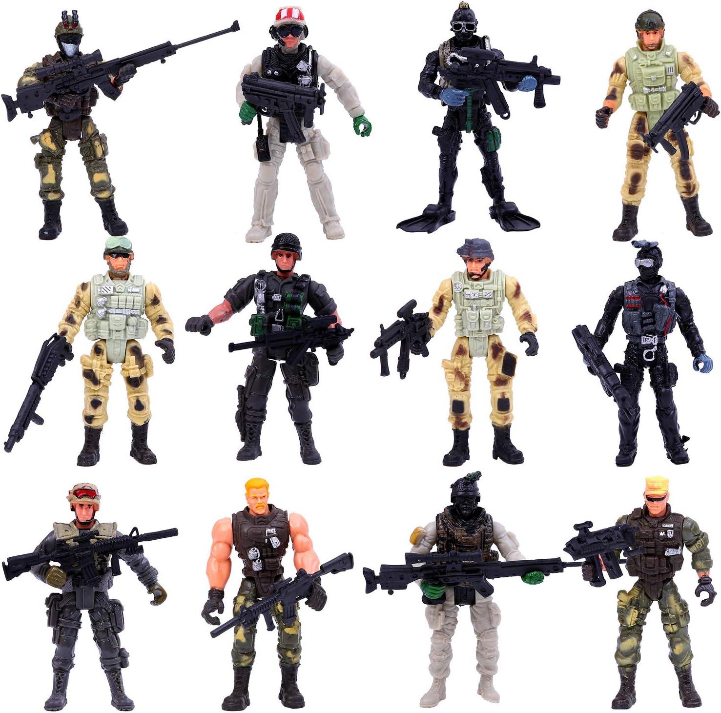 ELCOHO 12 Pieces Army Toy Soldiers Action Figures Assorted Military Figures Playsets in Various Poses