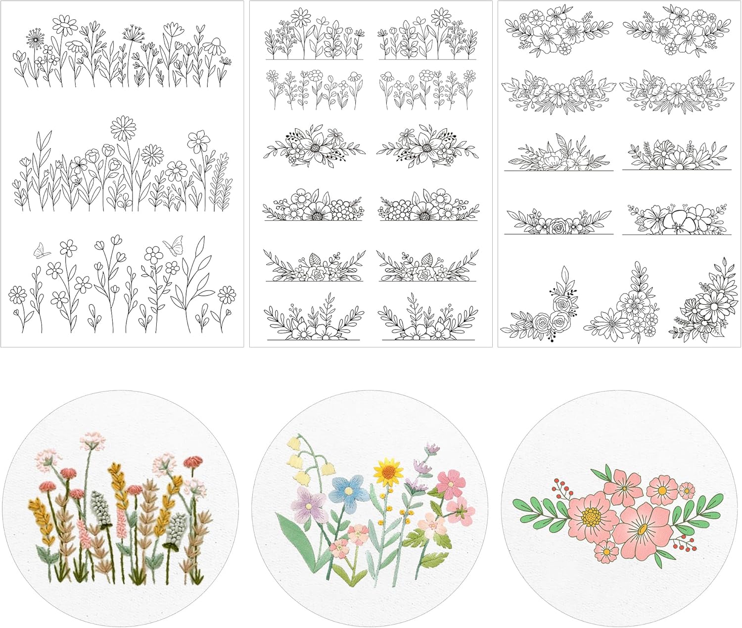 Water Soluble Embroidery Stabilizer - CRASHOT 3 Sheets Stick and Stitch Embroider Paper Wash Away, Embroidery Patterns, Flower Floral Leaves Designs, Suprise for Hand Sewing Lover