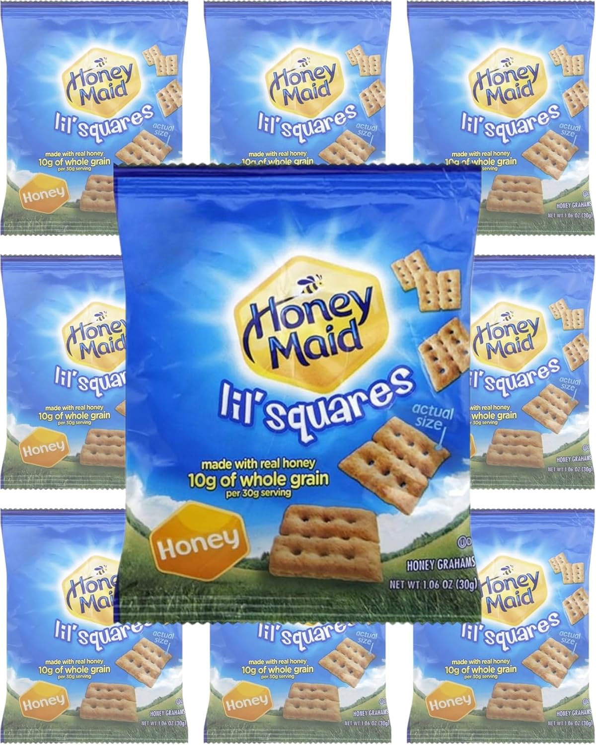 Honey Maid Lil' Squares honey Graham Crackers Snack Pack Honey Maid Honey Graham crackers Healthy Lunch Snacks 10-1.06 oz Bulk Snacks 10 packs