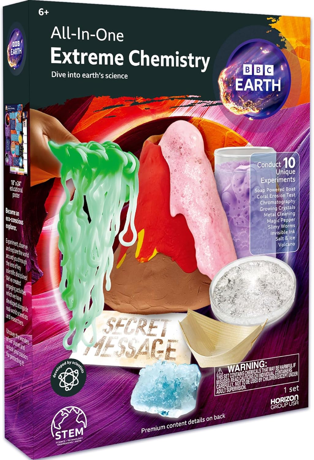 BBC Earth All-in-One Extreme Chemistry - Conduct 10 Science Experiments Including Color Science, Erupting Volcano, Acid & Base Chemistry, Learning & Education Toys for Kids 6-8