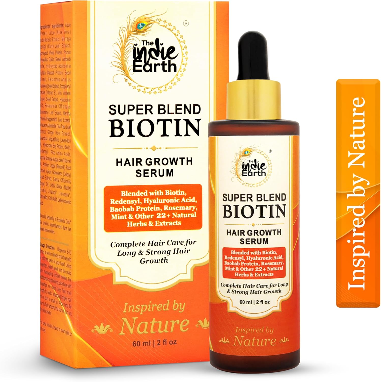 The Indie Earth Biotin Hair Serum Formulated With Biotin, Hyaluronic Acid, Baobab Protein, Rosemary, Mint & Other 22+ Natural Herbs & Extracts 60 mL