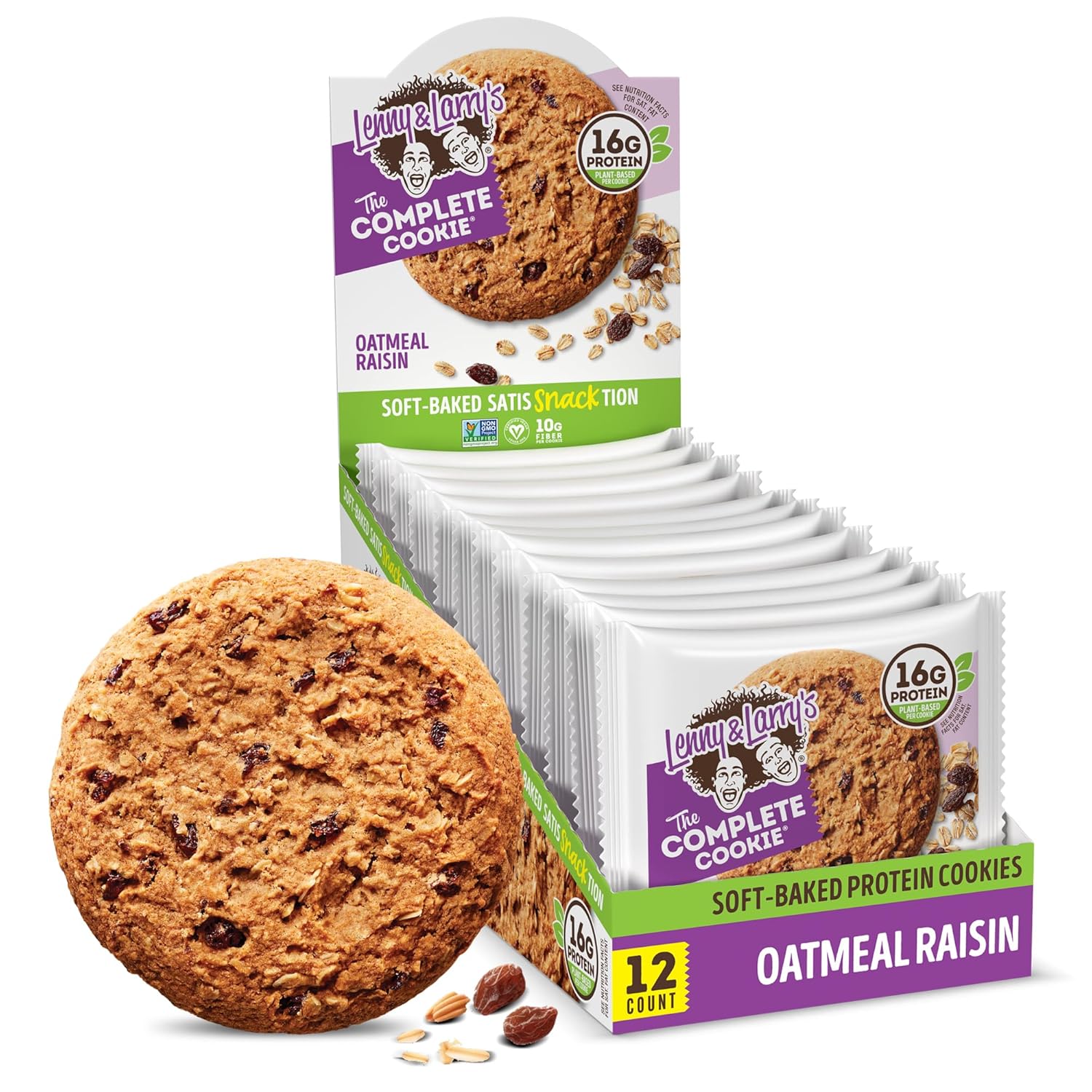 Lenny & Larry's The Complete Cookie, Oatmeal Raisin, 16g Plant Protein, Vegan, Non-GMO, 4 Ounce (Pack of 12)