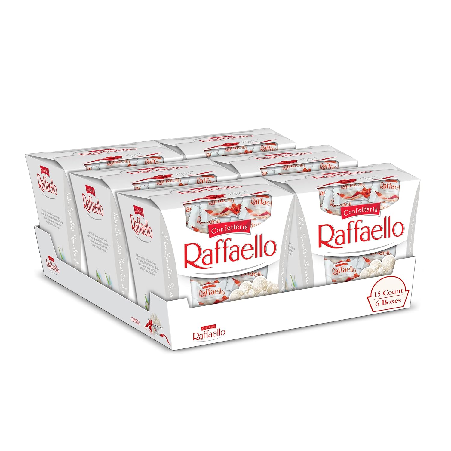 Raffaello Almond Coconut Candy, 15 Individually Wrapped Gourmet Candy Box, 6 boxes, 5.3 oz