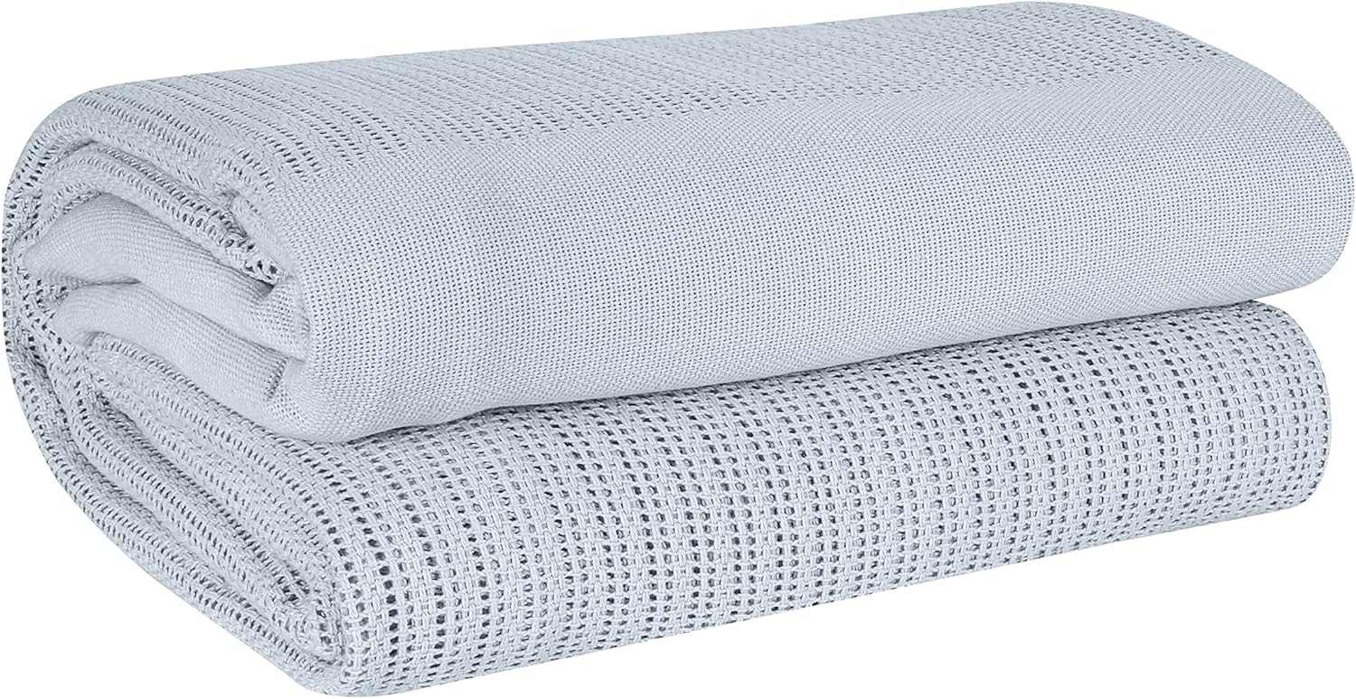 EHC Lightweight Hand Woven Adult Cellular Cotton Blanket,Double 230 x 230cm, Light Grey