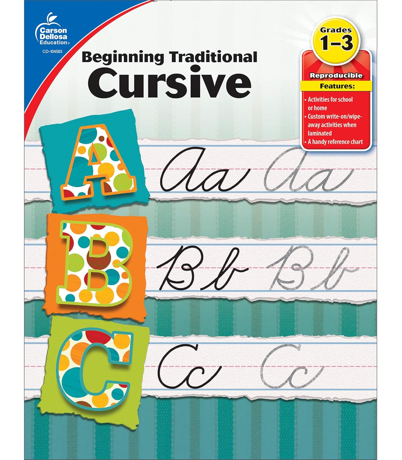 Carson Dellosa Grades 1-3 Beginning Traditional Cursive Handwriting Workbook, Writing Book With Dry Erase Number and Letter Tracing Activities, Classroom or Homeschool Curriculum