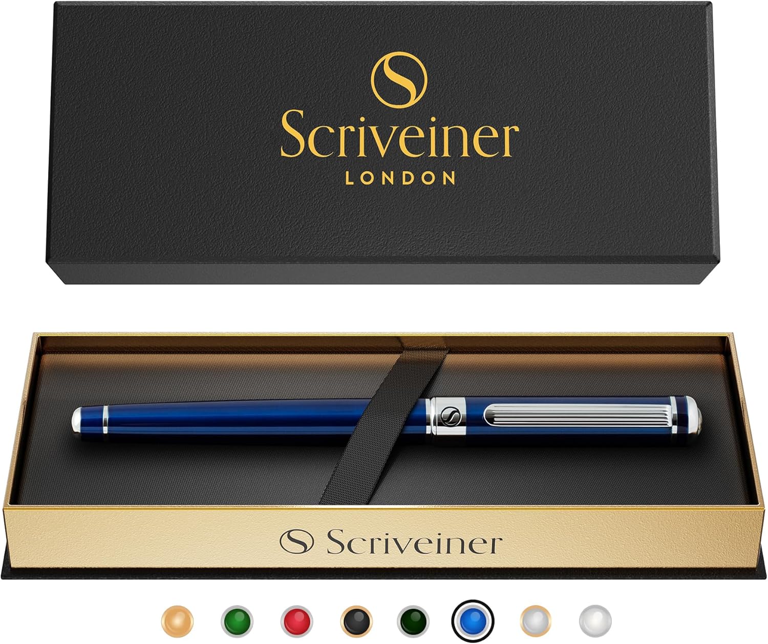 Scriveiner Midnight Blue Rollerball Pen - Multi Award Winning Luxury Rollerball with Chrome Trim & Schmidt Refill, Quality Executive Writing Pen for the Office, Journaling or Gift Set for Men & Women