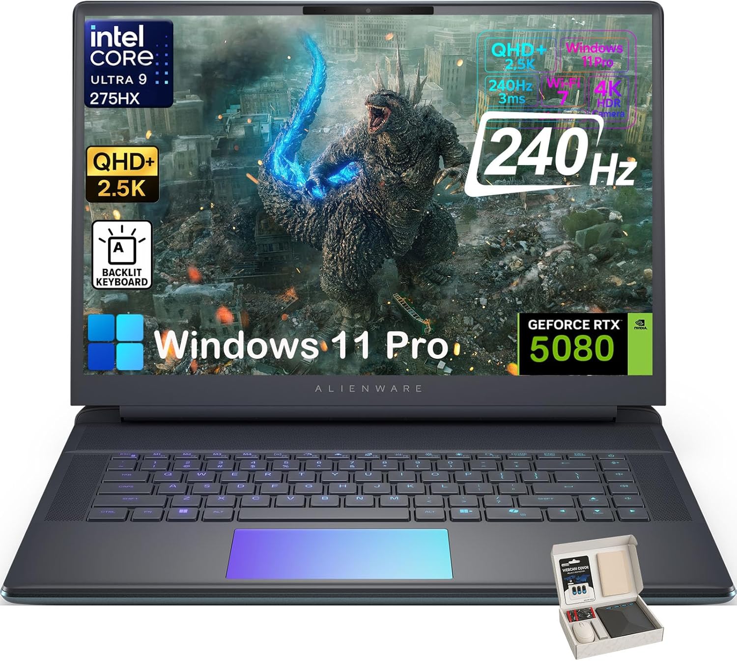 Alienware 16 Area 51 Gaming Laptop, NVIDIA RTX 5080 16GB GDDR7, Intel Ultra 9 275HX Up to 5.4GHz, 16" QHD+ 240Hz, Win11 Pro & Office License, Backlit KB, External DVD Drive, WiFi 7, 64GB DDR5, 8TB SSD