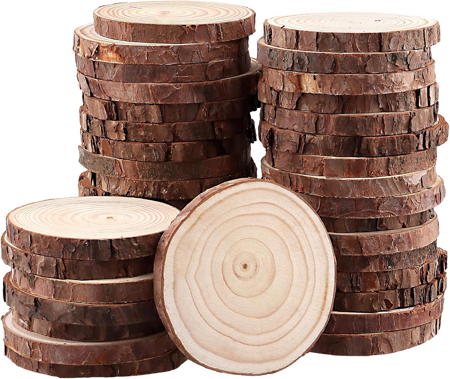 50PCS Natural Wood Slices, 9-10 cm Unfinished Rustic Wooden Circles with Tree Bark, Round Wood Log Discs for Crafts Making, Painting,Decorations, Christmas Ornaments