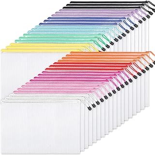 EOOUT 36pcs Mesh Zipper Pouch Bags A4 Size Board Game Storage Zipper Bags for Organizing, Plastic Zipper Pouch in 11 Colors Letter Size Puzzle Storage and Office Supplies